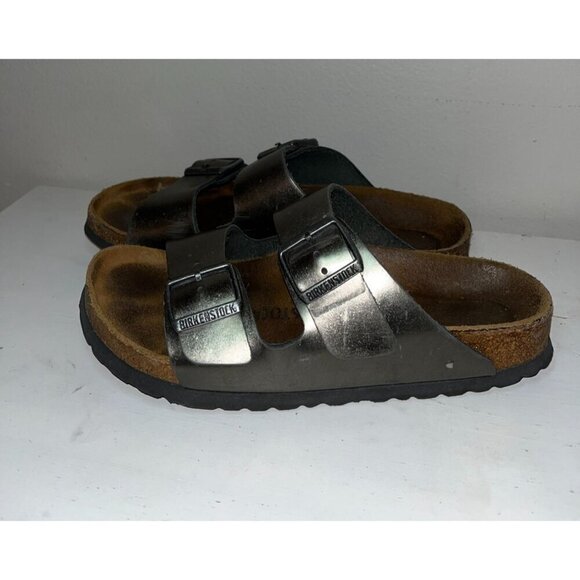 Birkenstock Metallic Leather Sandals With Double Adjustable Straps Womens Size 8 - Picture 4 of 13